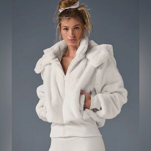 ALO Yoga White Ivory Foxy  Faux Fur Jacket